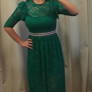 Green nylon lace midi dress. Never worn.